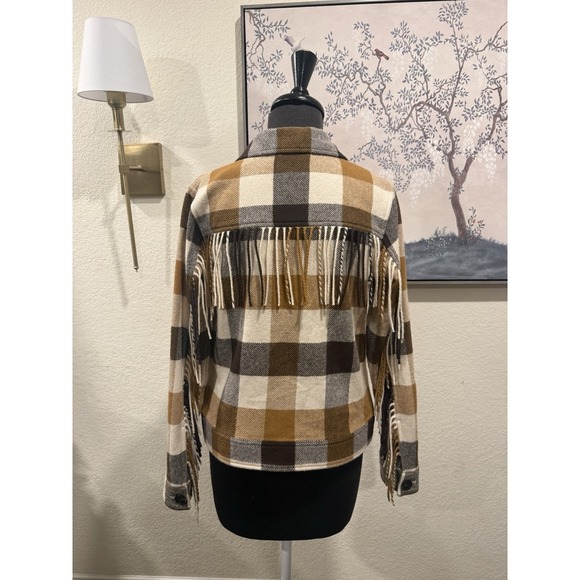 Pendleton Jackets & Blazers - Pendleton Plaid Fringe Western Jacket Brown Ivory Mustard Gray Collared XS